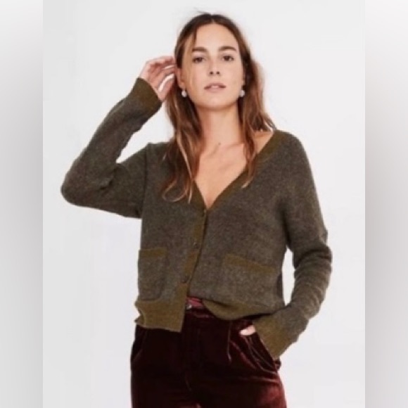 MADEWELL Kent Ex-Boyfriend Cardigan Sweater Tonal Herringbone XS - Picture 2 of 10